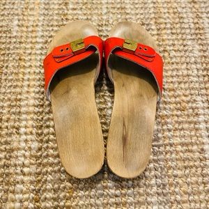 Vintage Dr. Scholl’s slide clogs, red leather